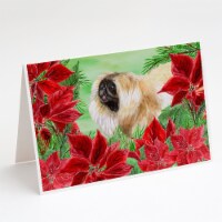 Carolines Treasures  CK1329GCA7P Pekingese Poinsettas Greeting Cards and Envelop