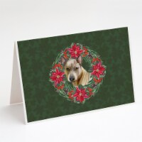 Thai Ridgeback Poinsetta Wreath Greeting Cards and Envelopes Pack of 8