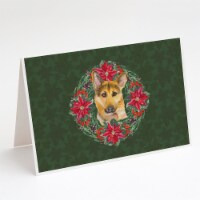 German Shepherd #2 Poinsetta Wreath Greeting Cards and Envelopes Pack of 8