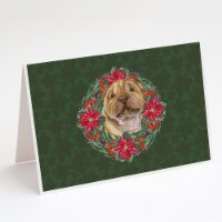 Shar Pei Puppy Poinsetta Wreath Greeting Cards and Envelopes Pack of 8