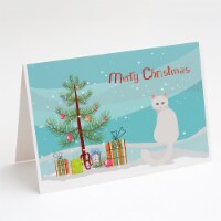Turkish Angora Cat Merry Christmas Greeting Cards and Envelopes Pack of 8
