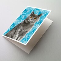 British Shorthair Winter Snowflake Greeting Cards and Envelopes Pack of 8, Blue