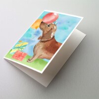 Happy Birthday Red Dachshund Greeting Cards and Envelopes Pack of 8