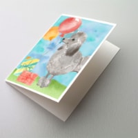 Happy Birthday Silver Poodle Greeting Cards and Envelopes Pack of 8