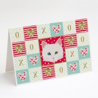 Turkish Angora Cat Love Greeting Cards and Envelopes Pack of 8, Red