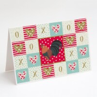 Dutch Bantam Chicken Love Greeting Cards and Envelopes Pack of 8, Red