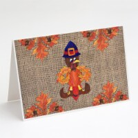 Thanksgiving Turkey Pilgram Fleur de lis Greeting Cards and Envelopes Pack of 8