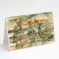 Pelicans on their perch Abstract Greeting Cards and Envelopes Pack of 8