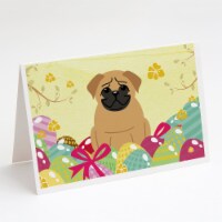 Easter Eggs Pug Brown Greeting Cards and Envelopes Pack of 8
