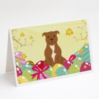 Easter Eggs Staffordshire Bull Terrier Brown Greeting Cards and Envelopes Pack o