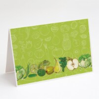 Fruits and Vegetables in Green Greeting Cards and Envelopes Pack of 8