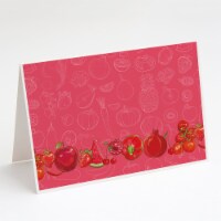 Fruits and Vegetables in Red Greeting Cards and Envelopes Pack of 8
