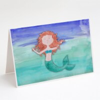 Ginger Mermaid Watercolor Greeting Cards and Envelopes Pack of 8