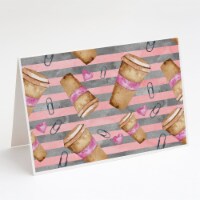 Watercolor Coffee and Paper Clips Greeting Cards and Envelopes Pack of 8