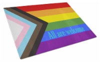 Gay Progress Pride All are Welcome Glass Cutting Board Large