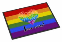 Carolines Treasures CK8017MAT Gay Pride Love Wins Mosaic Heart Doormat 18x27