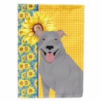 Carolines Treasures WDK5318CHF 40 x 28 in. Summer Sunflowers Blue Pit Bull Terrier Canvas Hou
