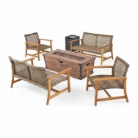Noble House Hampton Outdoor 4 Pc Chat Set w/ Fire Pit Natural Gray