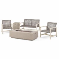 Noble House Augusta Outdoor 5 Piece  Wicker Chat Set with Fire Pit  Black