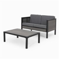 Noble House Jax Outdoor Loveseat and Coffee Table in Black