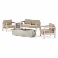 Noble House Alanza Outdoor Modern 4 Seater Aluminum Chat Set with Fire Pit Gray