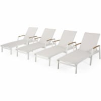 Noble House Oxton Outdoor Aluminum Lounge with Mesh Seating (Set of 4) White