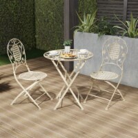 Folding Bistro Set 3 PC Table and Chairs with Lattice Leaf Design Outdoor Furniture for
