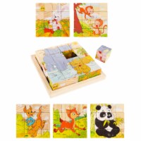 Wooden Baby Toddler Preschool Learning Toy Blocks 6 Picture Zoo Animals