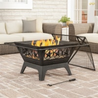 Large 32 Inch Outdoor Fire Pit Star Design 25 Inch Bowl Metal Mesh Spark Cover PVC Storage