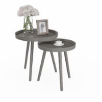 Set of 2 Round Nesting Tables Rimmed End Tables Home Decor Night Stands Accent Tables Gray