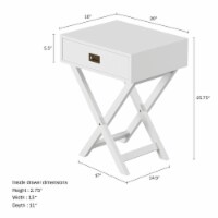 End Table with Drawer- Modern Sofa Side Table with X-Leg DesignWhite Wooden Stand for Living