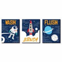 Big Dot of Happiness Blast Off to Outer Space Wall Art 7.5 x 10 in Set of 3 Wash Brush Flush