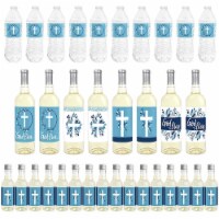 Big Dot of Happiness Blue Elegant Cross - Boy Religious Party Decor - Beverage Bar Kit 34 Pc