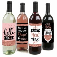 Big Dot of Happiness Rose Gold Happy New Year - 2023 Party Wine Bottle Label Stickers 4 Ct