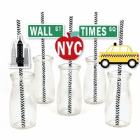 Big Dot of Happiness NYC Cityscape - Paper Straw Decor - New York City Striped Straws 24 Ct