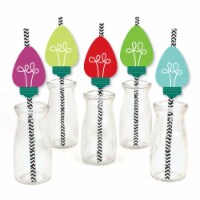 Big Dot of Happiness Christmas Light Bulbs - Paper Straw Decor - Holiday Striped Straws 24 Ct
