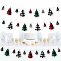 Big Dot of Happiness Holiday Plaid Trees Christmas Party Clothespin Garland Banner 44 Pc
