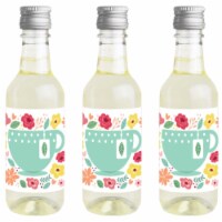 Big Dot of Happiness Floral Let's Par-Tea - Mini Wine Bottle Stickers - Tea Party Favor 16 Ct