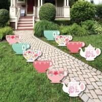 Big Dot of Happiness Floral Let's Par-Tea - Lawn Outdoor Garden Tea Party Yard Decor 10 Pc
