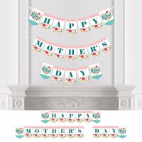 Big Dot of Happiness Colorful Floral Happy Mother's Day Bunting Banner Décor