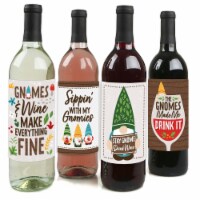 Big Dot of Happiness Garden Gnomes - Forest Gnome Party Decor Wine Bottle Label Stickers 4 Ct