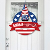 Big Dot of Happiness Patriotic Gnomes - Outdoor Gnome Party Decor - Front Door Wreath