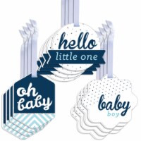 Big Dot of Happiness Hello Little One Blue & Silver Assorted Favor Gift Tag Toppers - 12 Ct