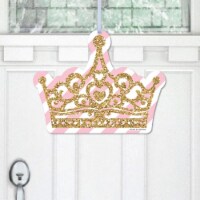 Big Dot of Happiness Little Princess Crown - Hanging Pink Outdoor Front Door Decor 1 Pc Sign