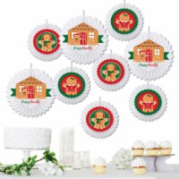 Big Dot of Happiness Gingerbread Christmas - Hanging Party Tissue Decor Kit - Paper Fans 9 Ct