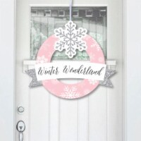 Big Dot of Happiness Pink Winter Wonderland - Holiday Snowflake Party Decor Front Door Wreath