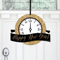 Big Dot of Happiness New Year's Eve Gold - Hanging Porch Outdoor Front Door Decor - 1 Pc Sign