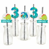 Big Dot of Happiness 3rd Birthday Roar Dinosaur Paper Straw Decor Striped Decor Straws 24 Ct