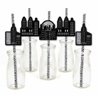 Big Dot of Happiness Nighttime City Skyline - New York Party Striped Paper Decor Straws 24 Ct