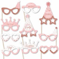 Big Dot of Happiness Pink Rose Gold Birthday Glasses Paper Party Photo Booth Props Kit 10 Ct